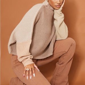 Prettylittlething Stone Oversized Colour Block Sweater